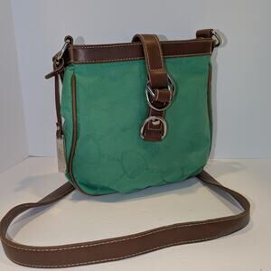 Chaps Bridoe Bit Crossbody Purse Equestrian Style Green Canvas And Leather